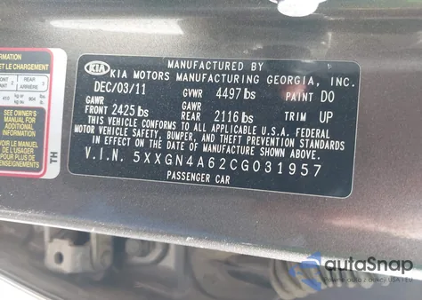 2012 Kia Optima Ex Turbo z USA, uszkodzony, nr VIN 5XXGN4A62CG031957